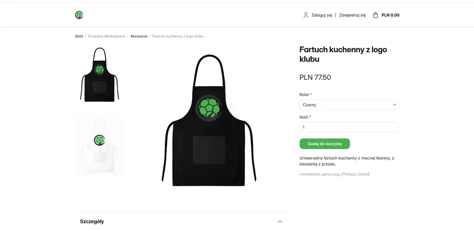 Sklep online klubu oczami kibica: produkt z logo klubu, wybór koloru i koszyk