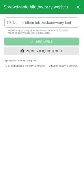 Kontrola biletów przy wejściu na telefonie: numer biletu albo zdjęcie kodu QR